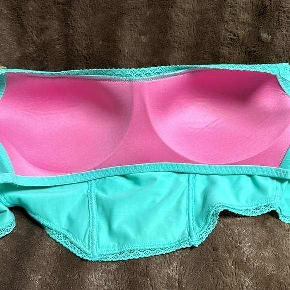NWT PINK by VS Lace Bralette Wireless Lightly Lined Aqua size Medium - Picture 4 of 8